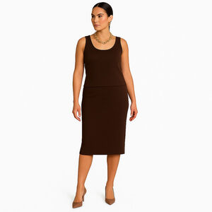 Vintage St. John Collection Knit Tank & Skirt Set Chocolate Brown 10 Made in USA